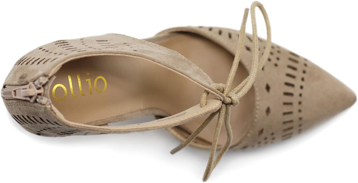 Ollio Women's Shoe Cut Out Tie-up Faux Suede Ankle Stiletto High Heel Booties