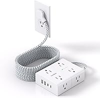 OneBeat Surge Protector Power Strip 15 Ft Cord: 8 Wide Outlets, 4 USB Ports (2 USB-C), Ultra Thin Flat Plug for Home Office Dorm