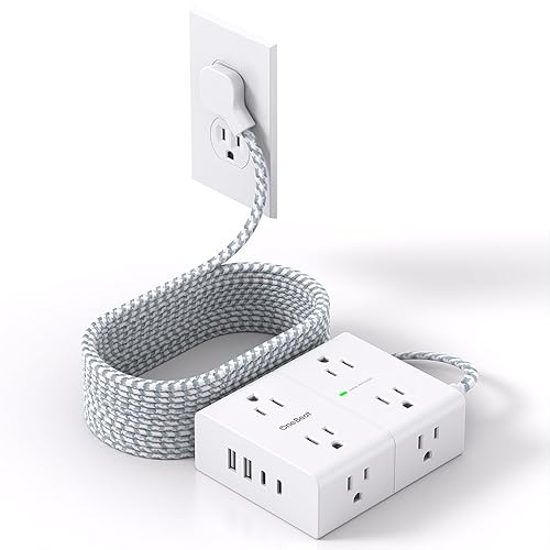 Surge Protector Power Strip 15 Ft Cord, Ultra Thin Flat