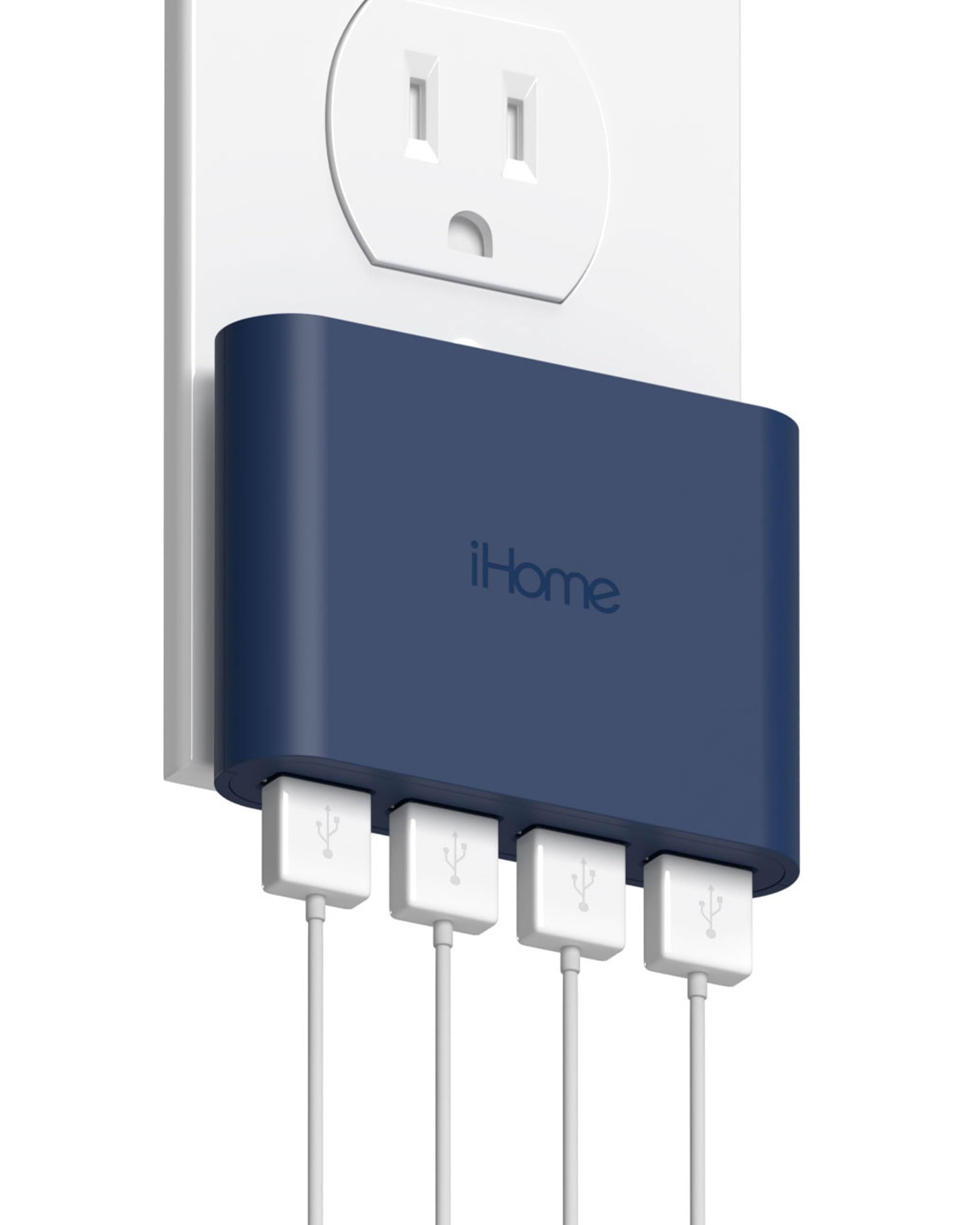 iHome Slim 4-Port USB Wall Charger, AC Pro Multiport Plug Adapter, Phone Charging Block with 4 Ports, Flat USB Wall Adapter for Home & Travel