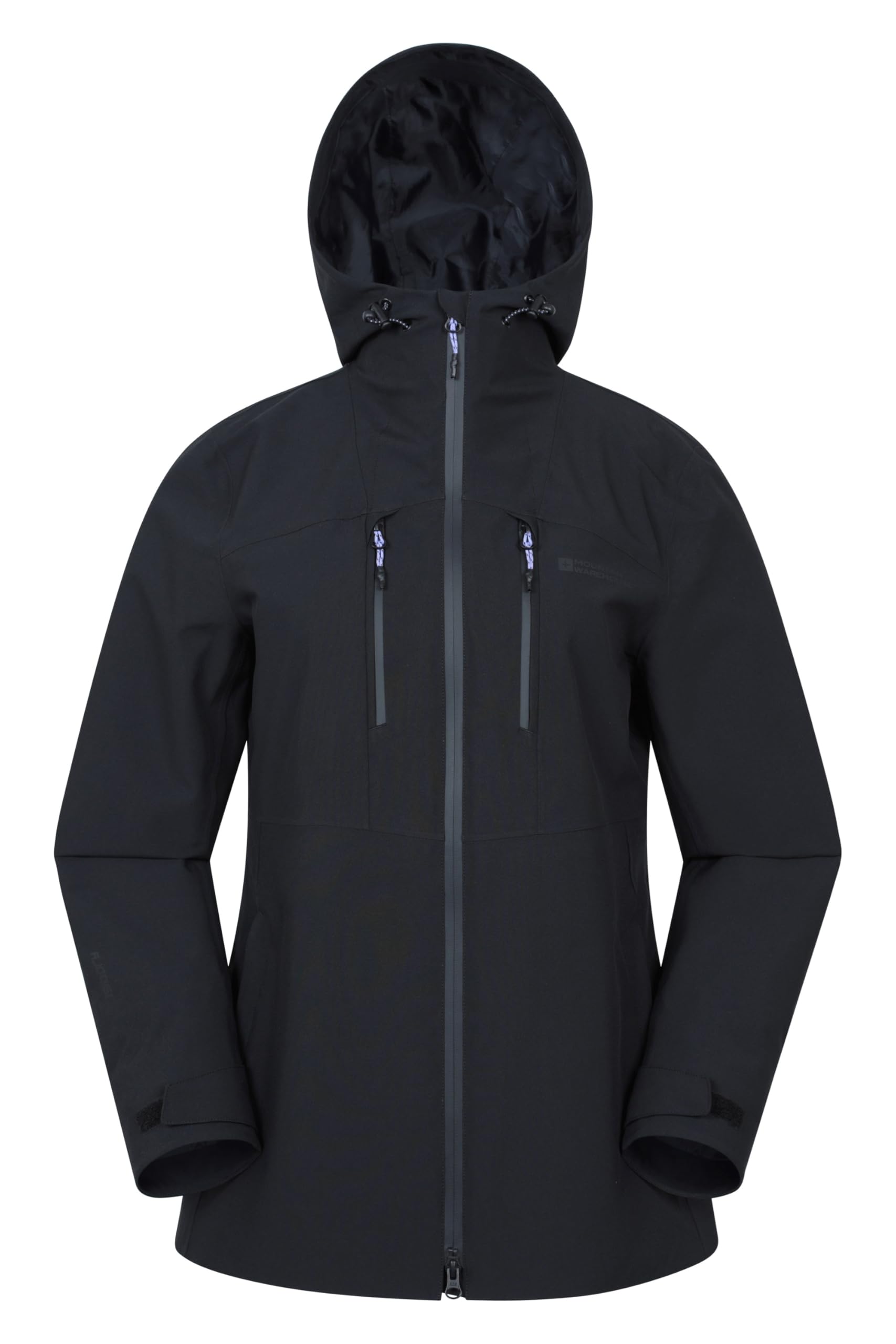 Mountain Warehouse Women's Black 'Breeze' Waterproof Lightweight Adjustable Hood Warm Full Zip Jacket In | Size: 16
