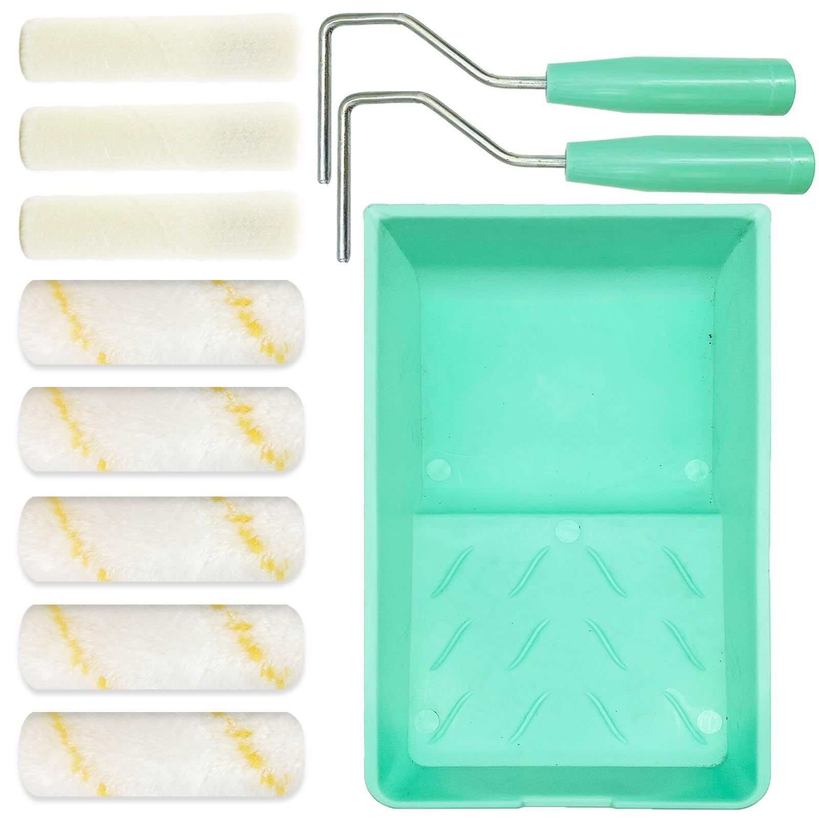 11 Pack Paint Roller Kit, 4 Inch Microfiber Paint Roller Covers, Mini Wool Blend Paint Rollers with Tray, Small Roller Brush Kit for Painting Walls, Doors, Cabinets