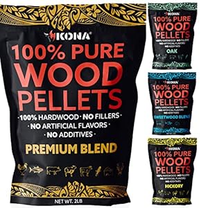 Kona Best Wood Smoking Pellets – Grilling Smoker Tube Pellets Variety Pack – 100% Hickory, Kona Premium Blend, 100% Oak, Kona Signature Sweetwood Blend – 2 Pound Bags