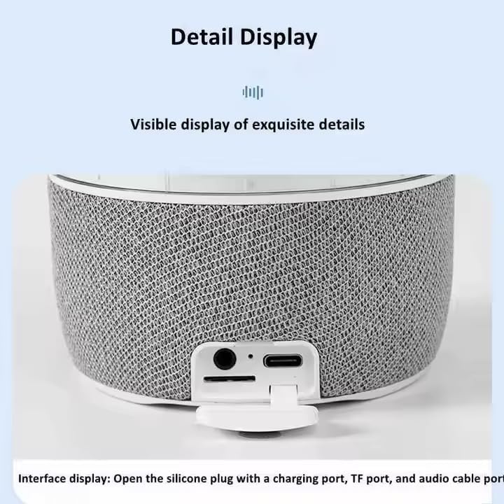 Close-up of the charging and audio ports on the lamp