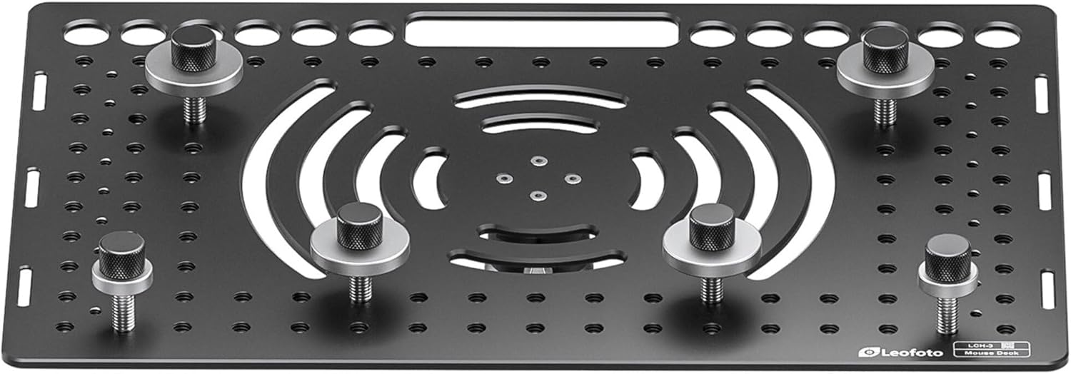 LEOFOTO Laptop Tray with 3/8" & 1/4" Mounting Holes, Universal Laptop Mount, Arca Standard, Secure Clamps, Tripod Compatible (LCH-3)