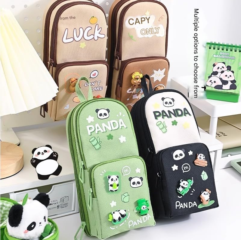 Image of Black Panda Kawaii Pencil Pouch 3 Compartment Cute Pencil Poucha,Large Capacity for Cute Pencil Cases for Pencil Pouch Pencil for Kids (A8)