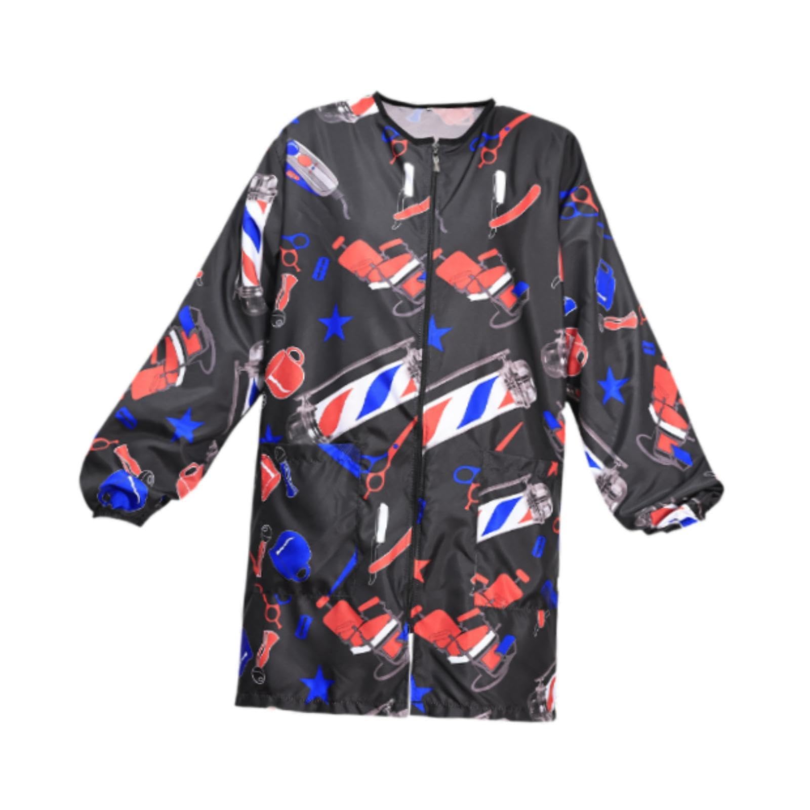 Barbers Uniform Apron Hair Stylist Apron Smock for Hair Cutting Coloring SPA Printed Black-image-8