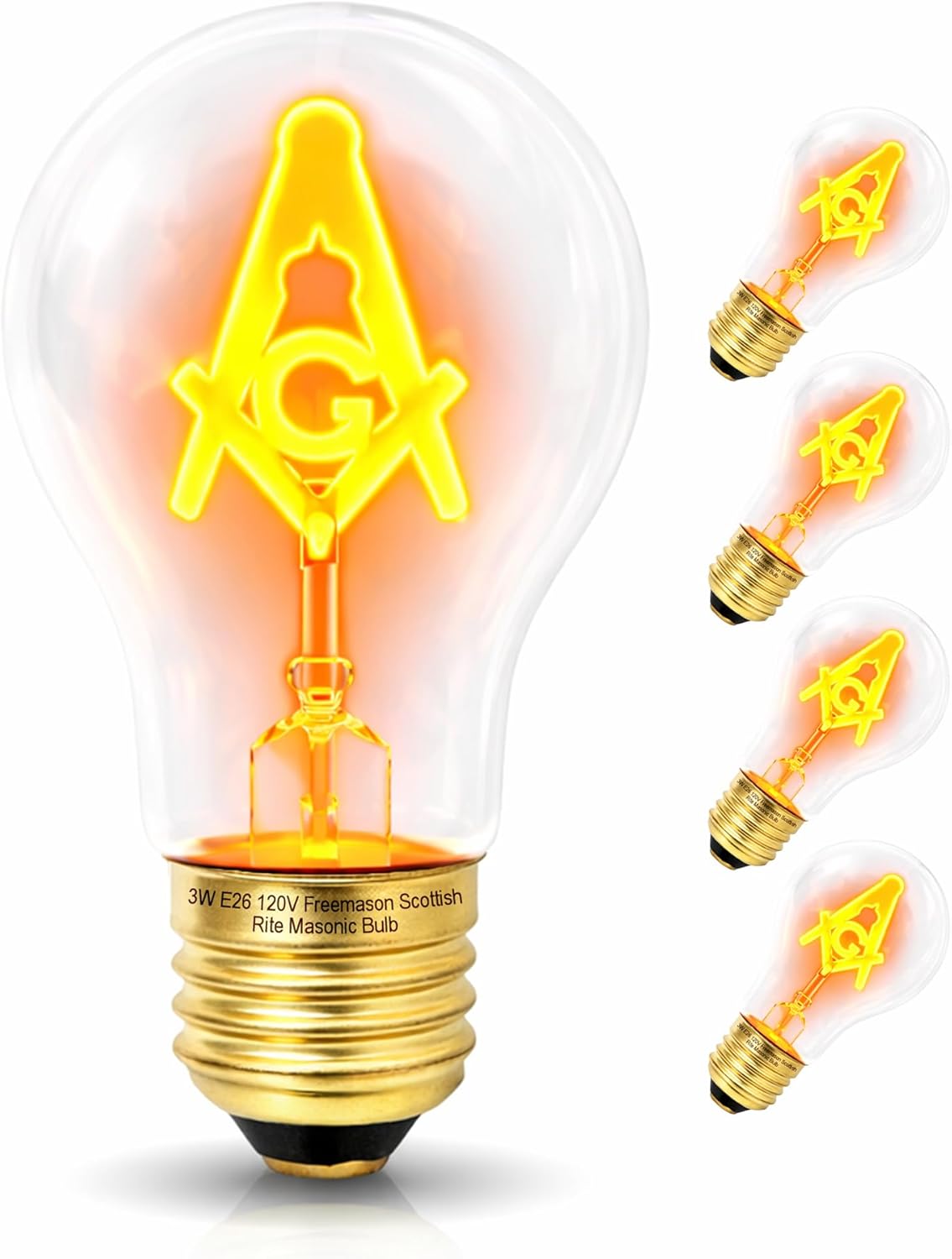 Mandala Crafts 3W Freemason Light Bulbs (4 Pack) – Masonic Square & Compass Emblem Bulbs, Freemason Gifts for Men, Scottish Rite, Shriners, Prince Hall Lodge Altar Décor