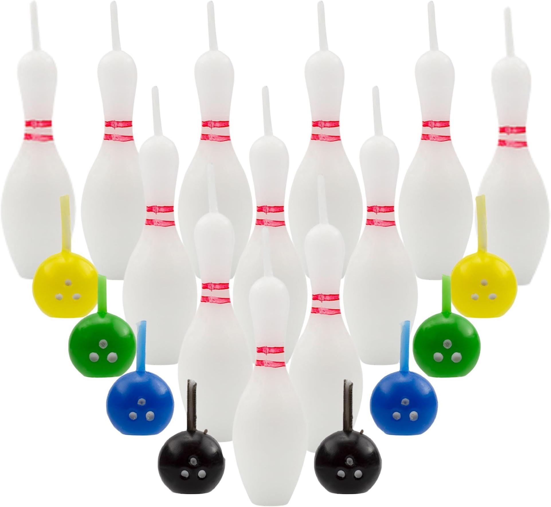 Bowling Cake Candle Set (20-Piece Pins and Balls Birthday Candle Set), 20 Candles Total w/ 12 Pins and 8 Colored Balls