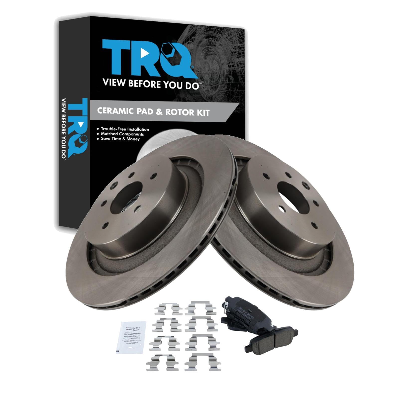 TRQ Rear Brake Pad and Rotor Set Ceramic Compatible with 2010-2017 Nissan 370Z