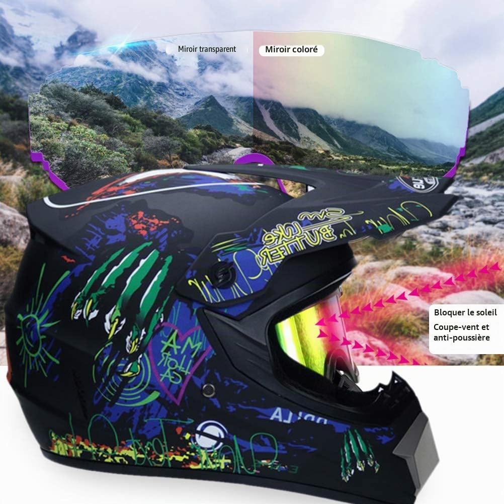 Casque de motocross, casque complet pour enfants et adultes, casque de motocross tout-terrain avec lunettes, gants et masque