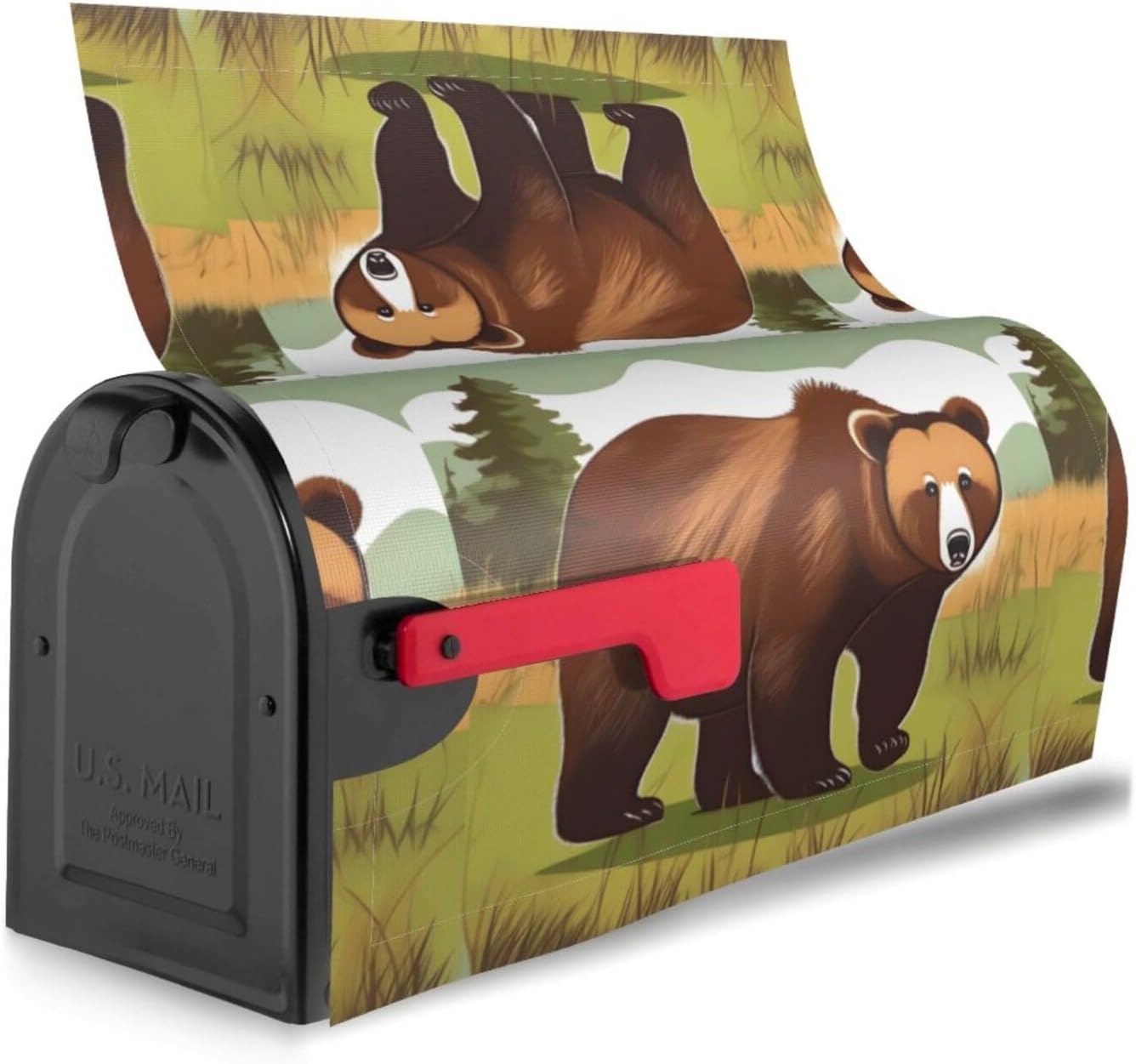 Brown Bear Walking Letterbox Protector with Magnetic Stripe for Outdoor Patio Decoration Christmas Housewarming Gift 25.5x21 in