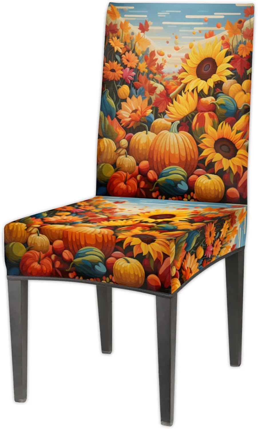 QsirBC Pumpkin Sunflower Maple Leaf Stretch Dining Room Chair Covers Set of 6 Chair Slipcovers Removable Washable Kitchen Seat Covers Chair Protectors for Hotel Party Wedding