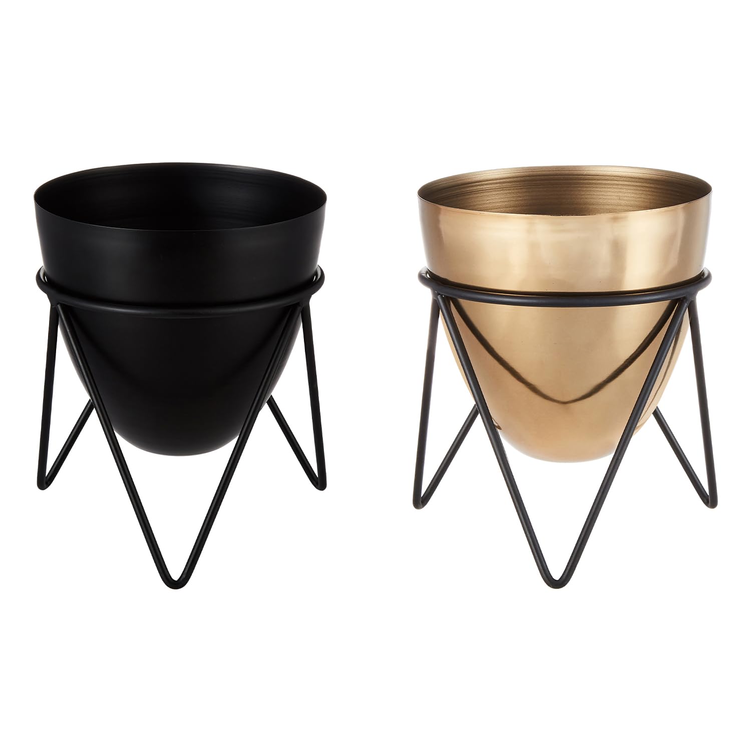 amazon basics Metal Planters with Stand (Pack of 2) | Planter for Living Room and Bedroom Decor | Best Decor Gift (Black & Gold) (B0D6GJDQ61) Amazon Price History, Amazon Price Tracker