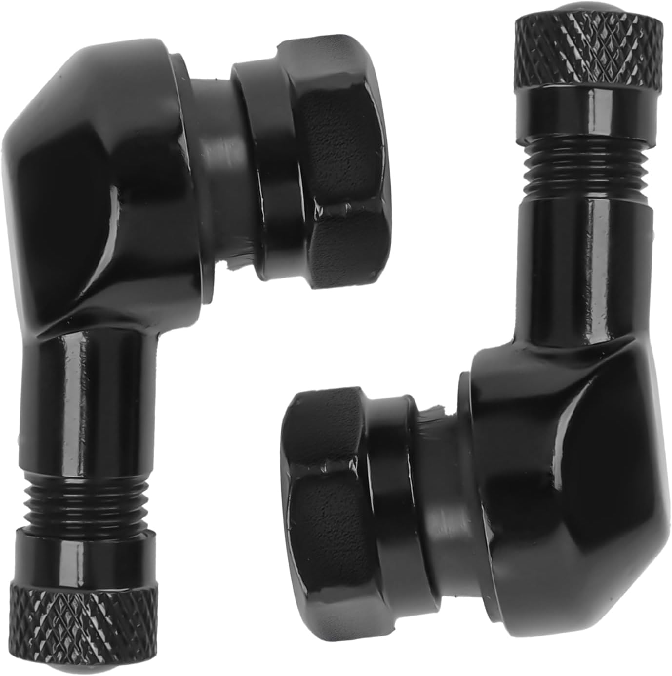 Black Aluminum 90 Degree CNC Motorcycle Tire Valve Stems TV25AL for Aprilia, Ducati, KTM, Easy Installation, 0.357"/8.3mm+0.3mm Valve Hole Dia, Pack of 2