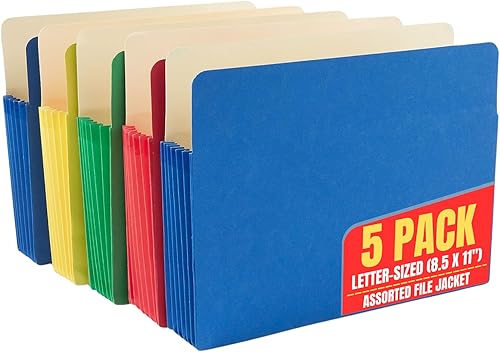 1InTheOffice Archivadores tamaño carta, bolsillos expandibles para archivos, expansión de 3.5 pulgadas, reforzados, colores surtidos, paquete de 5