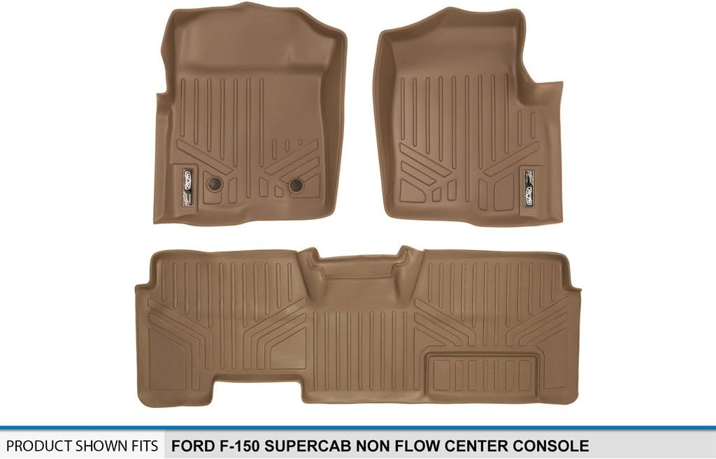 MAXLINER Floor Mats 2 Row Liner Set Tan for 2011-2014 Ford F-150 SuperCab Non Flow Center Console - Image 5