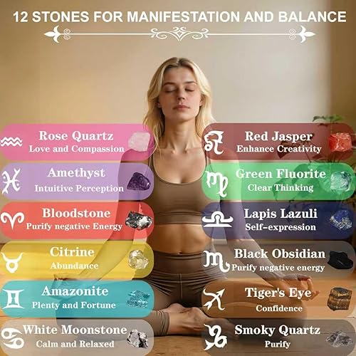 Miniatura 5 de Juego de cristales curativos energéticos, 12 cristales crudos y piedras curativas, piedras de nacimiento para cada mes, collar de piedra de chakra