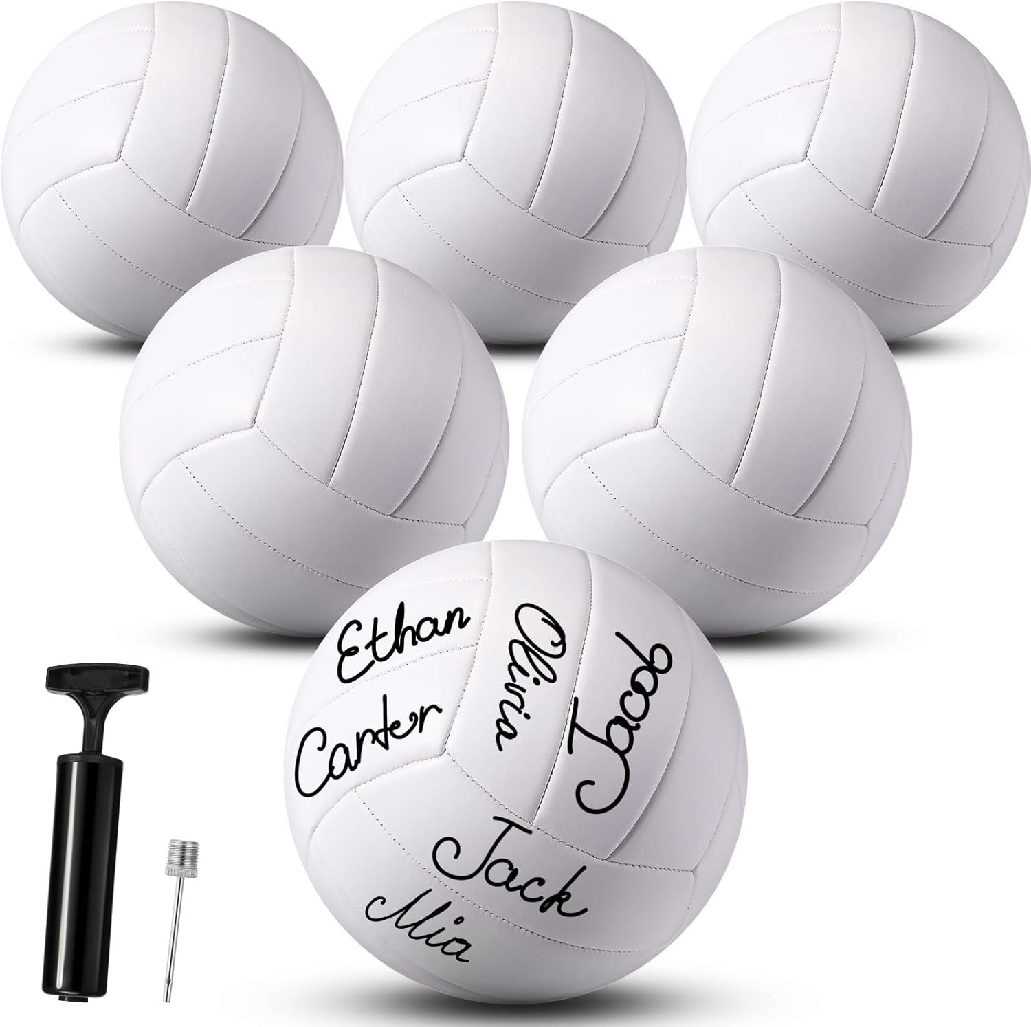 Jexine 6-Pack All White Official Size 5 Blank Volleyball Balls - DIY Painting, Autographs, Practice with Pump Needle