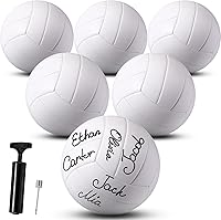 Jexine 6-Pack All White Official Size 5 Blank Volleyball Balls - DIY Painting, Autographs, Practice with Pump Needle