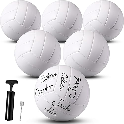 Miniatura 10 de Jexine Autograph - Pelota de voleibol blanca en blanco, tamaño oficial 5, pintura de bricolaje, pelota de voleibol lisa con bomba de aguja, para