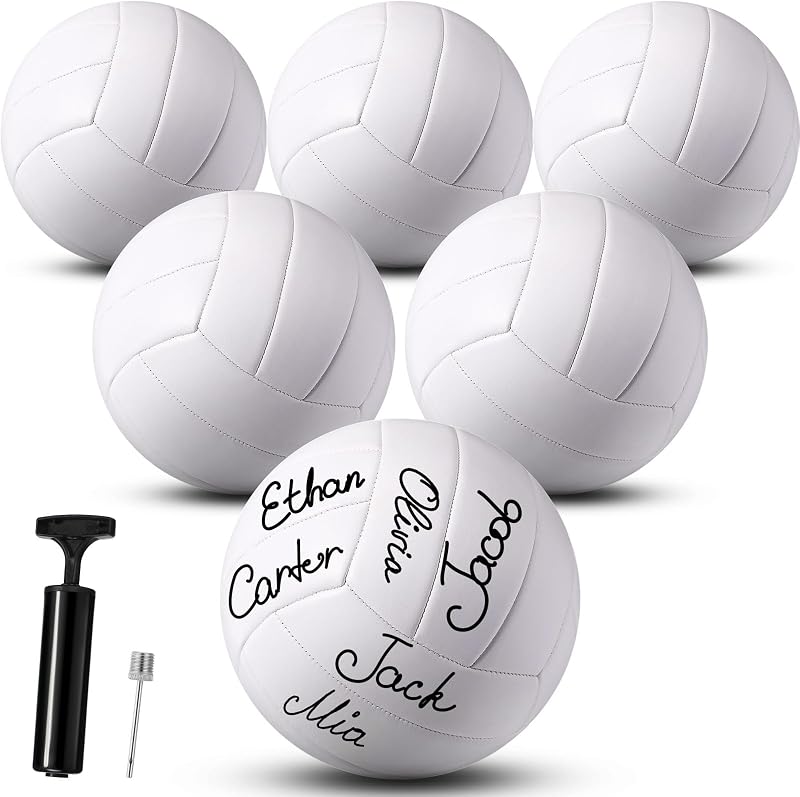 Jexine Autograph All White Volleyball Ball Blank Official Size 5 DIY Painting Plain Volleyball Ball with Needle Pump for Autograph Awards Sign Coaches Back to School Classroom Gift