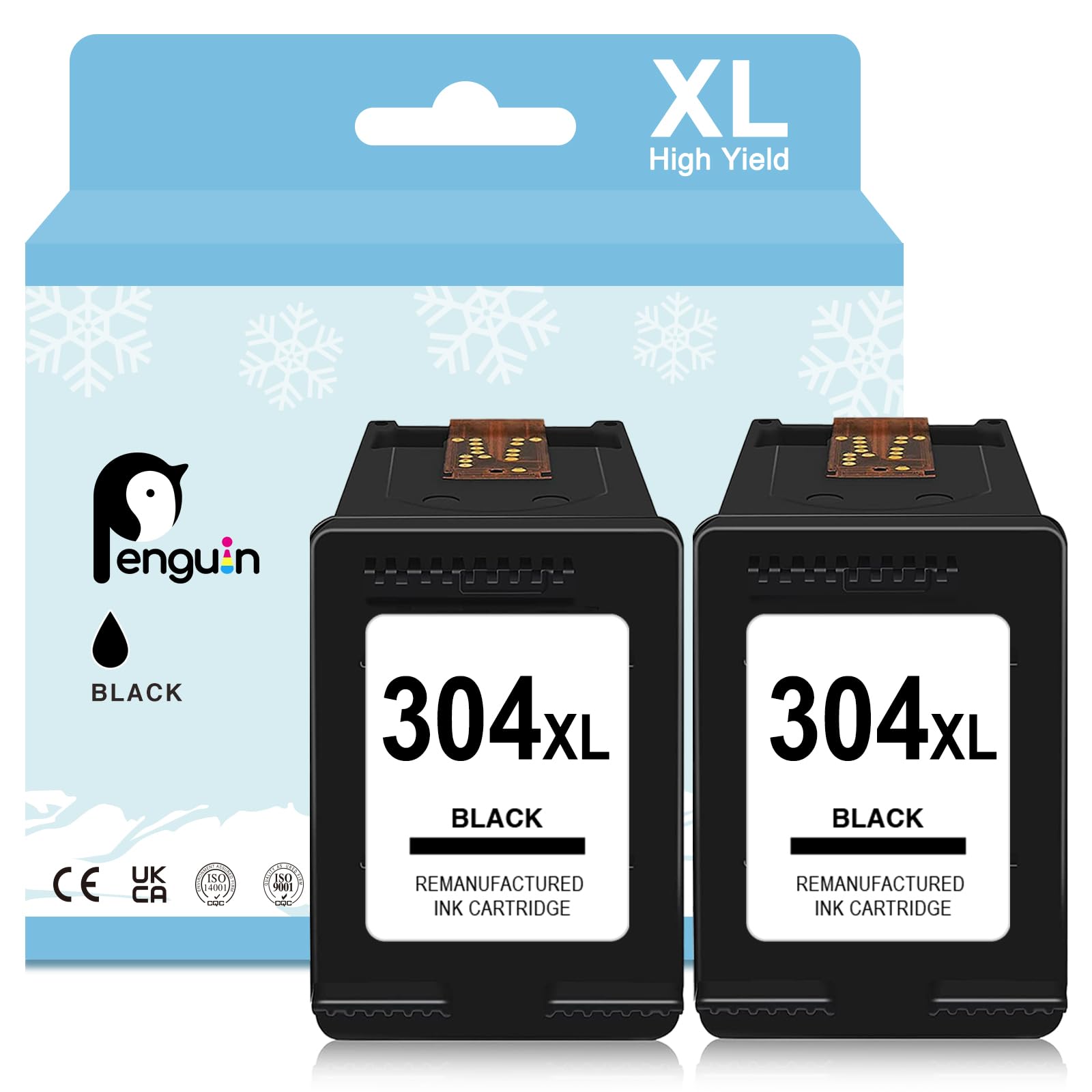 Penguin 304XL Cartuccia per HP 304 Nero per Deskjet 3750 3762 3700 2600 3760 3752 2620 2621 2622 2630 3720 3724 3730 Envy 5000 5010 5020 5030 5050 5032 5055 Cartucce per HP 304 XL Nero(2-Pack