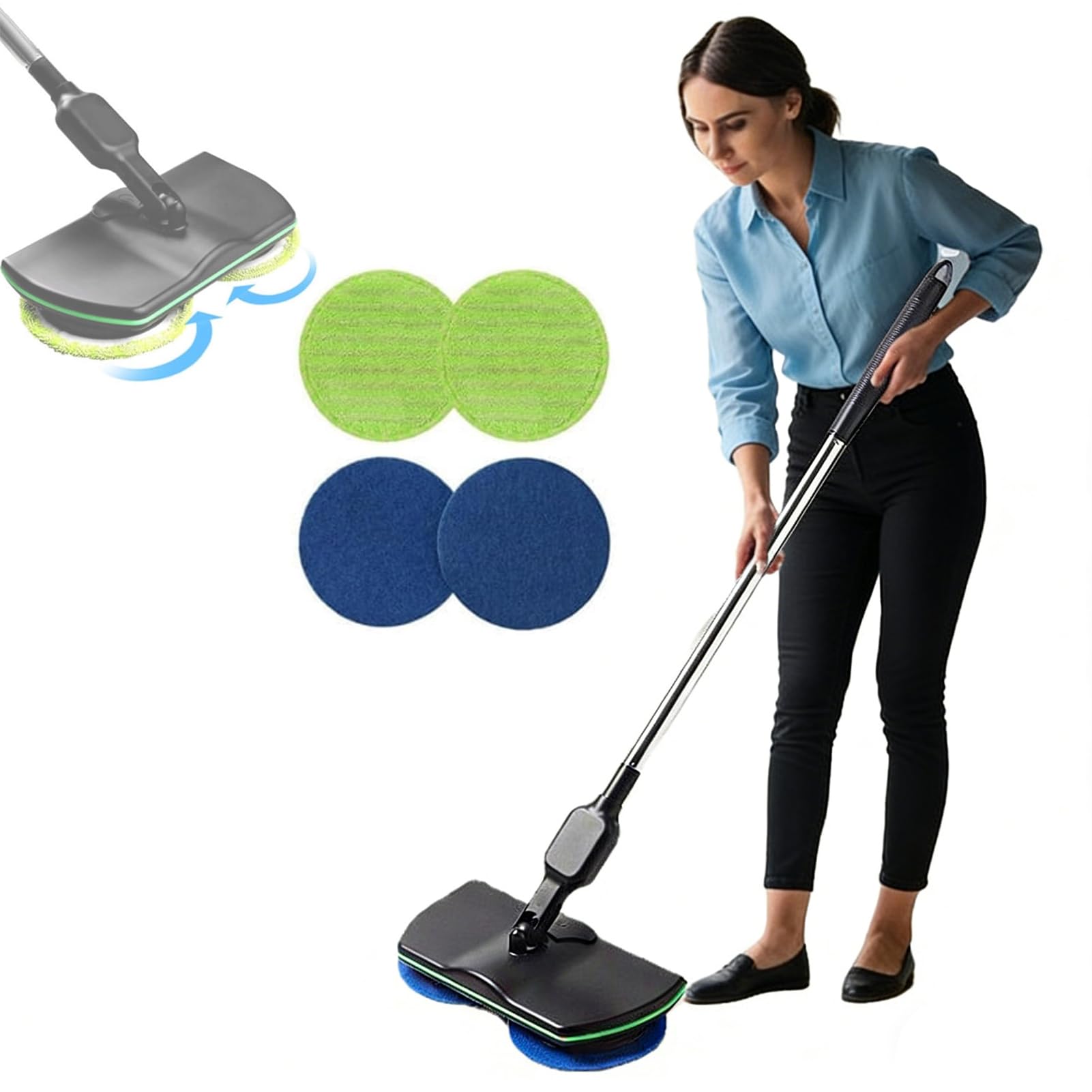 Trapeador Eléctrica Giratoria Inalámbrica, Mopa Pulidora Barredora, con 2 Almohadillas Microfibra y 2 Almohadillas Pulido,Manual Limpiador de Suelos para el hogar,giratoria en 180°
