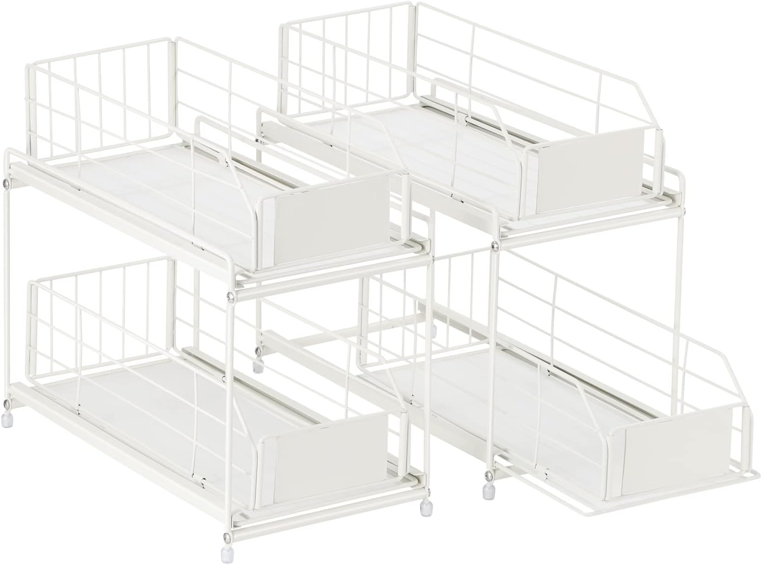 MOOACE Under Sink Organizers and Storage, 2 Pack Under Bathroom Sink Organizer with Sliding Drawer, 2 Tier Multi-purpose Kitchen Bathroom Pull Out Cabinet Organizer, White