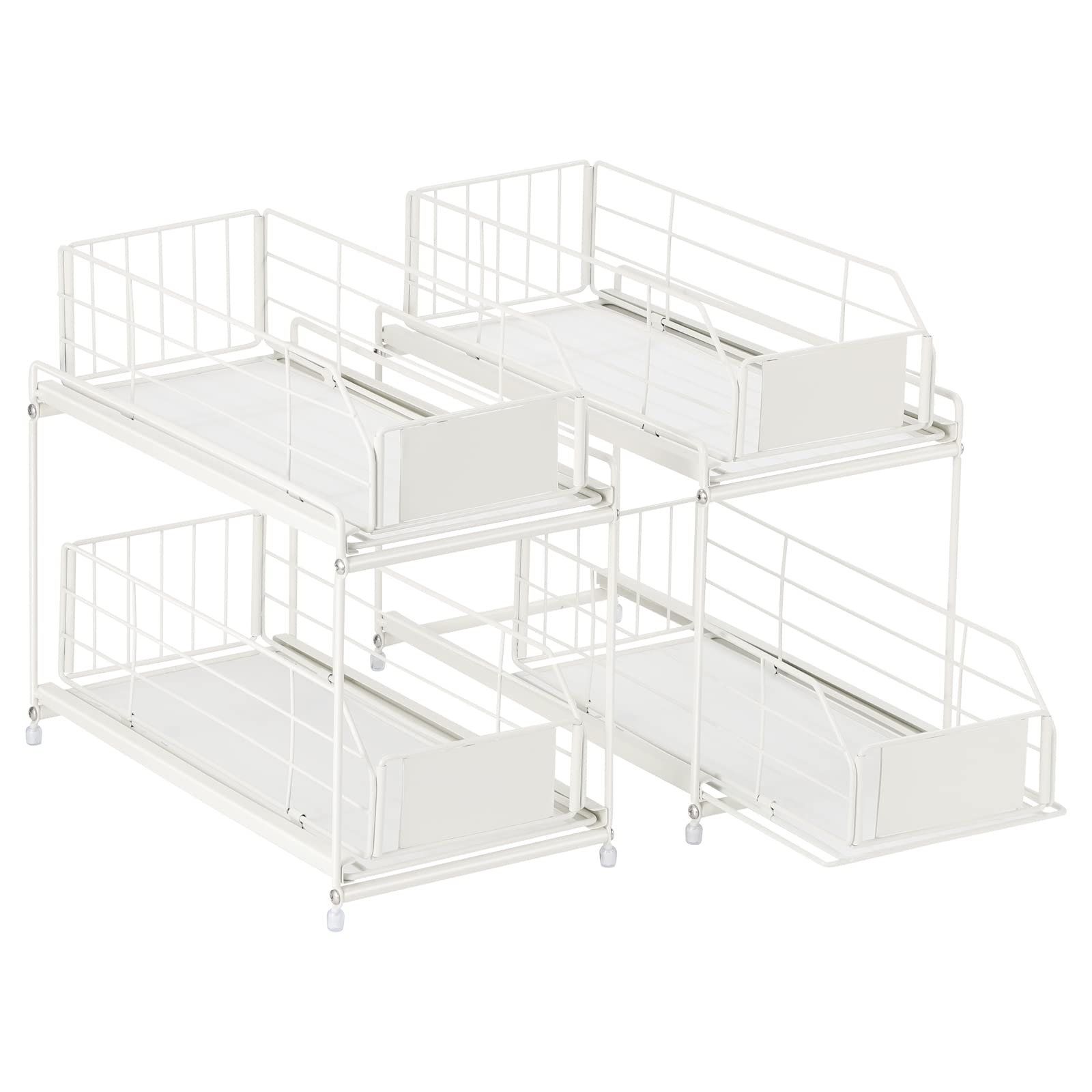 MOOACE Under Sink Organizers and Storage, 2 Pack Under Bathroom Sink Organizer with Sliding Drawer, 2 Tier Multi-purpose Kitchen Bathroom Pull Out Cabinet Organizer, White