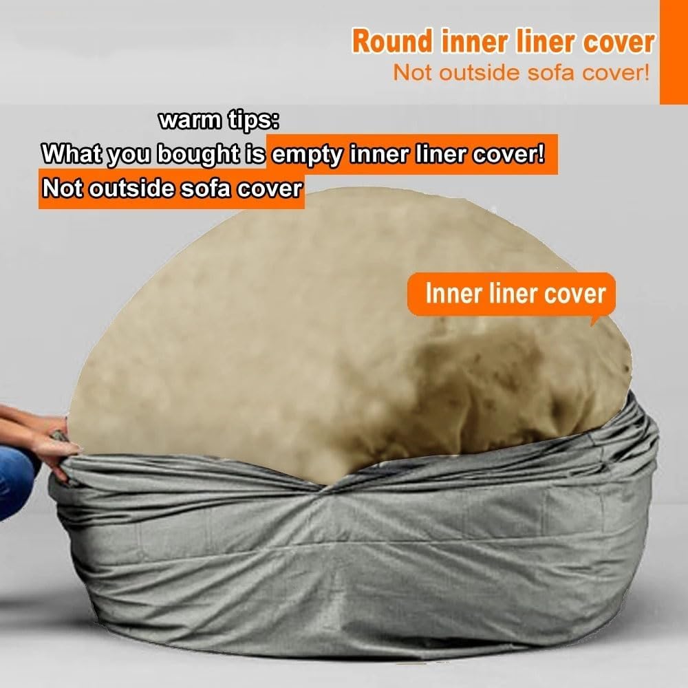 4/5/6/7ft Waterproof Giant Round Pouf Inner Liner Cover Bean Bag Chair (No Filler) Bean Bag Sofa Bed Insert Covers for Packing Beanbag Filler EPP EPS Beans (Inner Liner-Cover, 6ft-D180cm-cover)