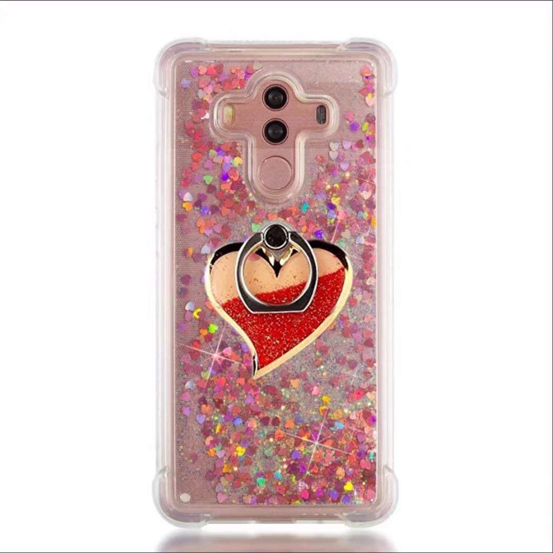 Galaxy J4 Plus Case, Rotating Kickstand Air Cushion Design 3D Liquid Quicksand Bling Floating Moving Shine Glitter Clear TPU Silicone + PC Case for Samsung Galaxy J4 Plus 2018 (V Ocean Red)