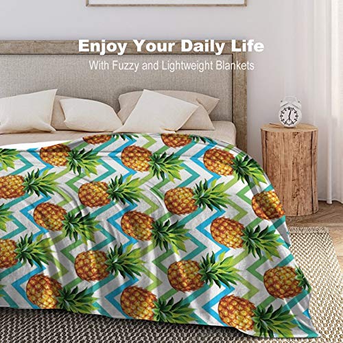 Chevron Tropical Pineapple Pattern Throw Blanket Ultra Luxurious Air-Conditioned Quilts Thick Blankets For Kids Adults, 40 X 50 Inches #TOP3