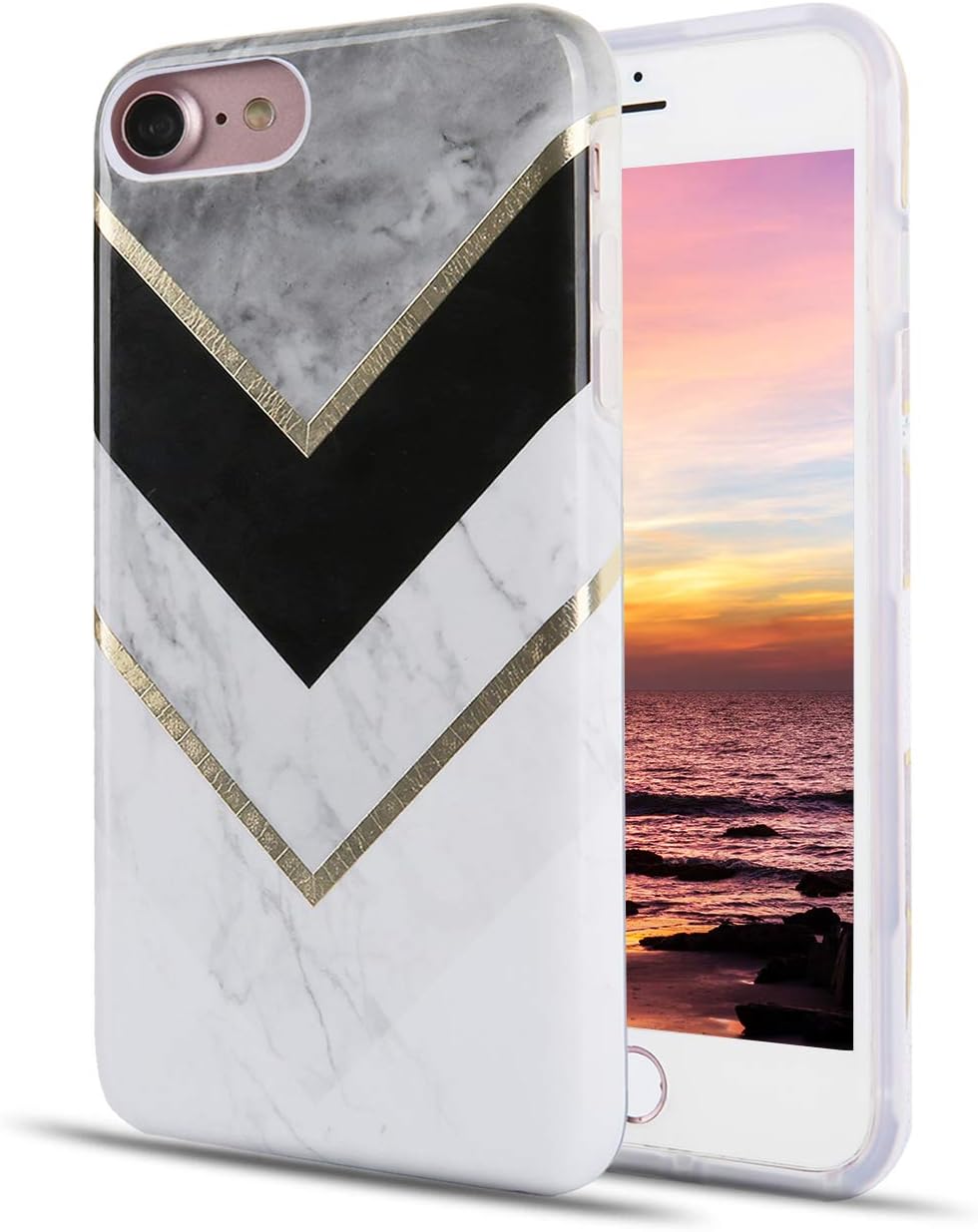 TRENSOM iPhone SE 2020 Case 2nd Gen iPhone 8 Case iPhone 7 Case, White Black Stripe Marble Pattern, Dual Layer Clear Soft TPU Hard PC Back Cover Shockproof Protective Phone Cases for Men Boys[4.7"]