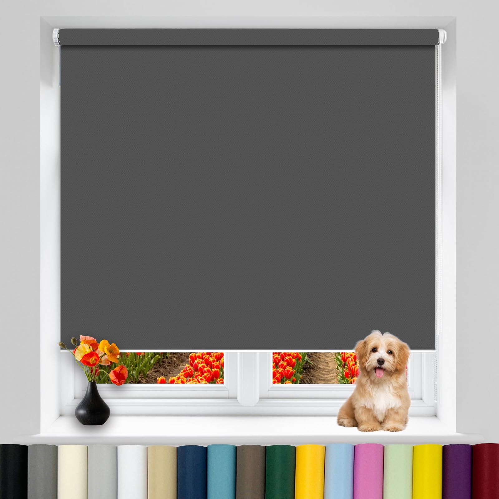 Plissee ohne Bohren 40 x 180 cm Fensterrollo, Zebrarollo, Duo Rollo Rollos für Fenster Sonnenchutz Sichtschutz und Sonnenchutz für Fenster & Tür, Dunkelgrau