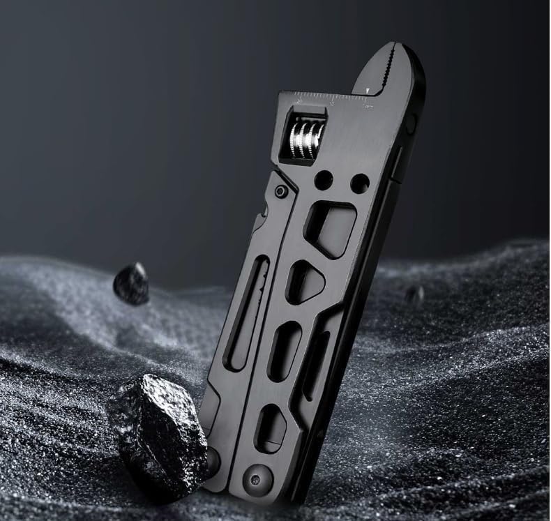 10 en 1 Llave multiherramienta Alicates Cuchillo plegable Regla EDC de acero inoxidable con puntas para supervivencia (negro)