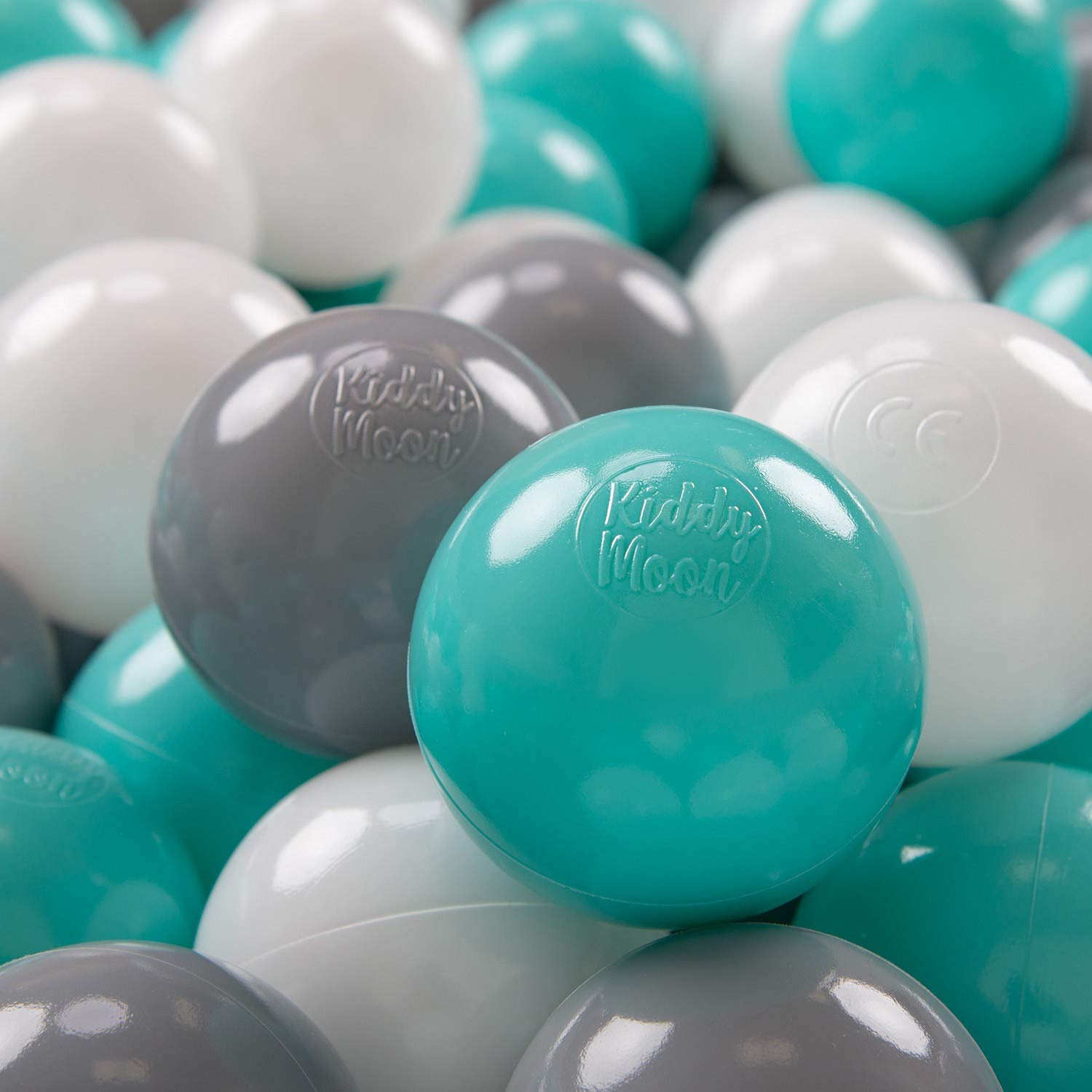 KiddyMoon Soft Plastic Play Balls 50 Balls/7Cm-2.75In Multi-Colour Made In EU, White/Grey/Light Turquoise — image 1