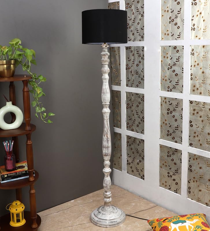 Image of tu casa Mango Wooden Floor Lamps with Black Shade for Home Decor, Bedrooms Corner, Living Room, Gifting, Diwali Decoration, Hall, Office, Study Room (Height: - 56 inch) - Bulb not Included