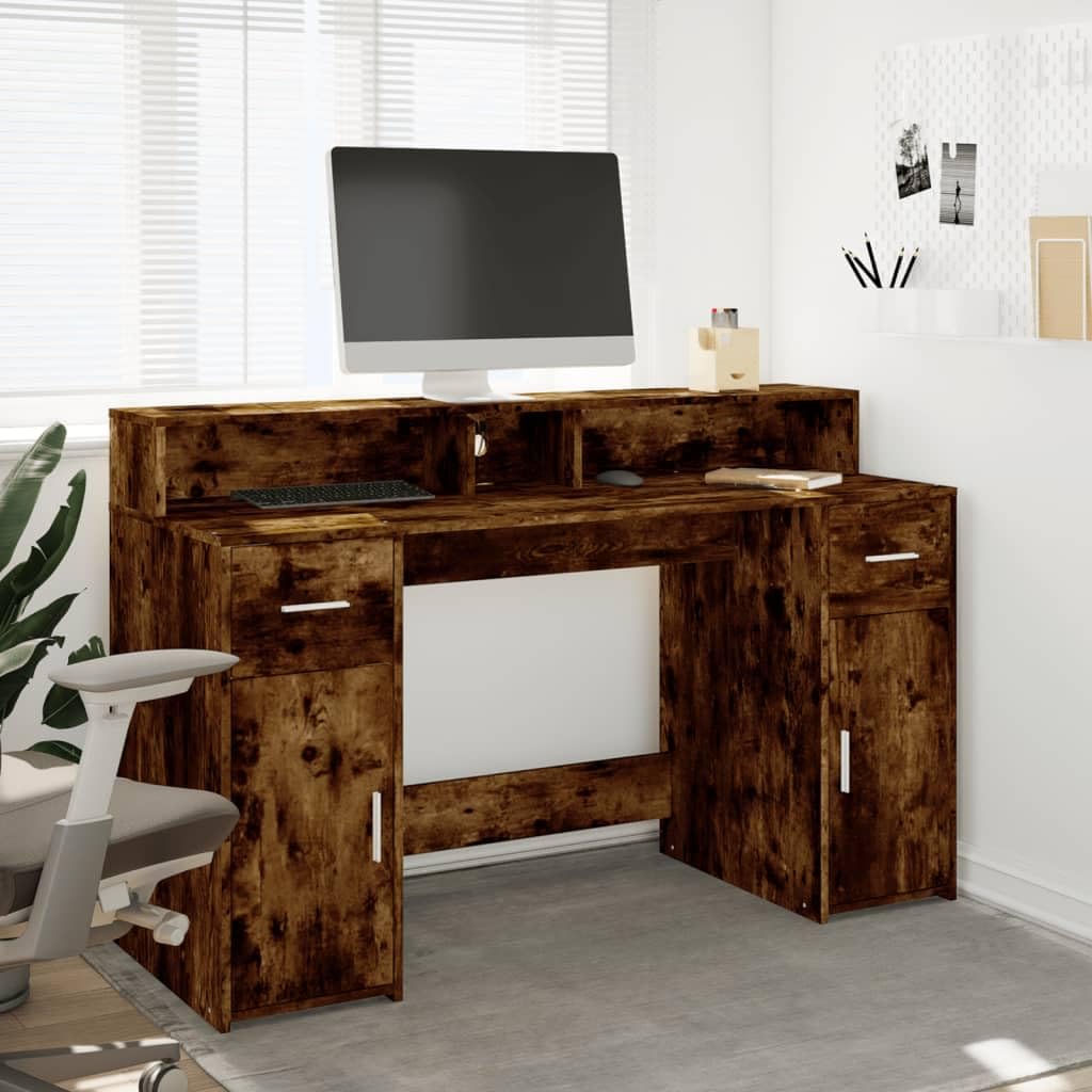 Homgoday Scrivania a LED per computer, ufficio, ufficio, ufficio, soggiorno, studio, incenso, 140 x 55 x 91 cm, materiale in legno
