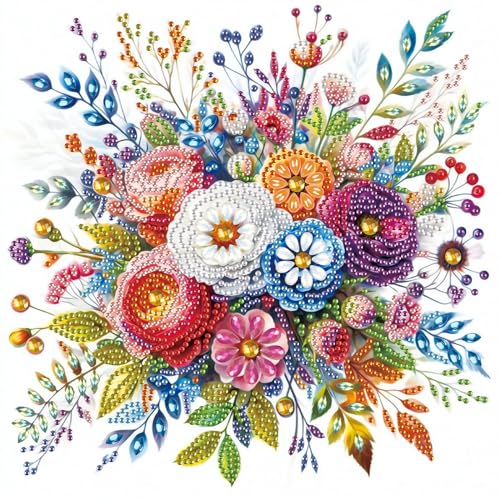 Image of AiYuanzsh 5D Special Shape Flower Diamond Art Kits for Beginners, Floral Diamond Art Kits for Adults, Crystal Rhinestones Diamond Painting for Home Wall Decoration Gift 12x12inch