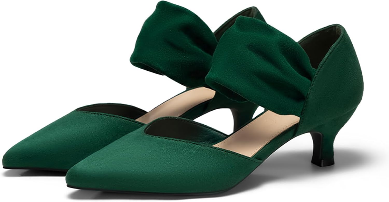 GotSoft Womens Low Kitten Heels Pointed Toe Slip on Pumps Ankle Strap Elegant Party Wedding Dress Shoes - Image 4