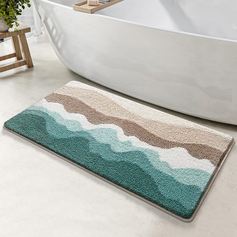 Badezimmermatte rutschfest 50X80Cm Grün Braun Badematte Rutschfester,Badteppich Machine Washable for Shower, Bath and Toilet,Mikrofaser,Schnelltrocknende,Antibakteriell