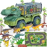 Dinosaur Transport Truck Playset, Large Size Tyrannosaurus Vehicle Carrier Car Toys for 3 4 5 6 7 8...