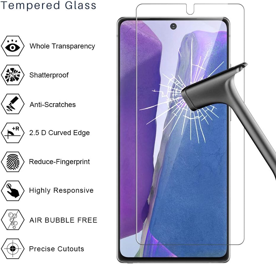 TOCOL 4 Pack fit for Samsung Galaxy Note 20 5G (Not for Ultra)- 2 Pack Tempered Glass Screen Protector and 2 Pack Tempered Glass Camera Lens Protector Bubble Free Case Friendly 9H Hardness