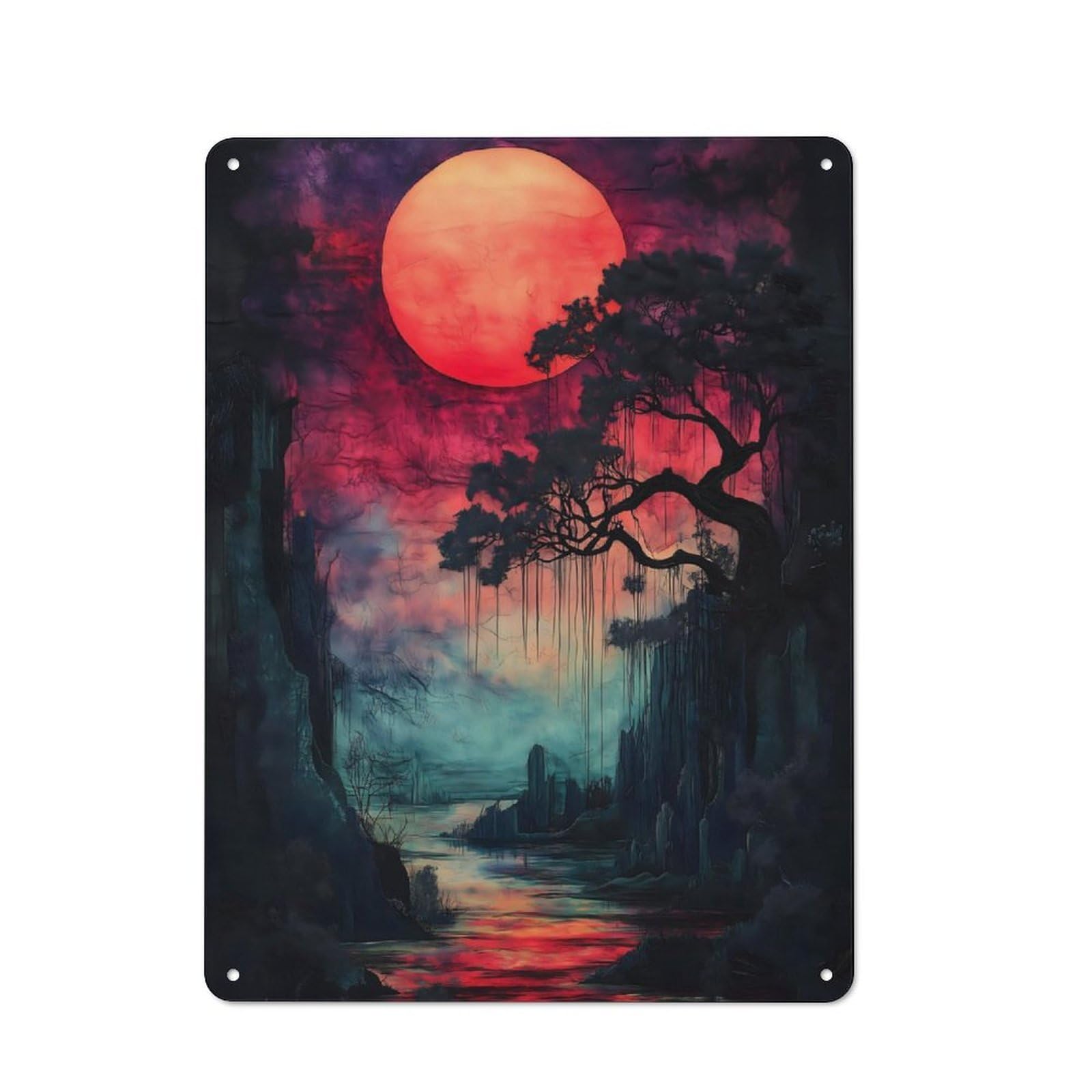 Classic Bloodmoon River Sunset Metal Wall Sign 40x30cm, Pub Wall Decor for Diner, Restaurant, Shed Or Kitchen
