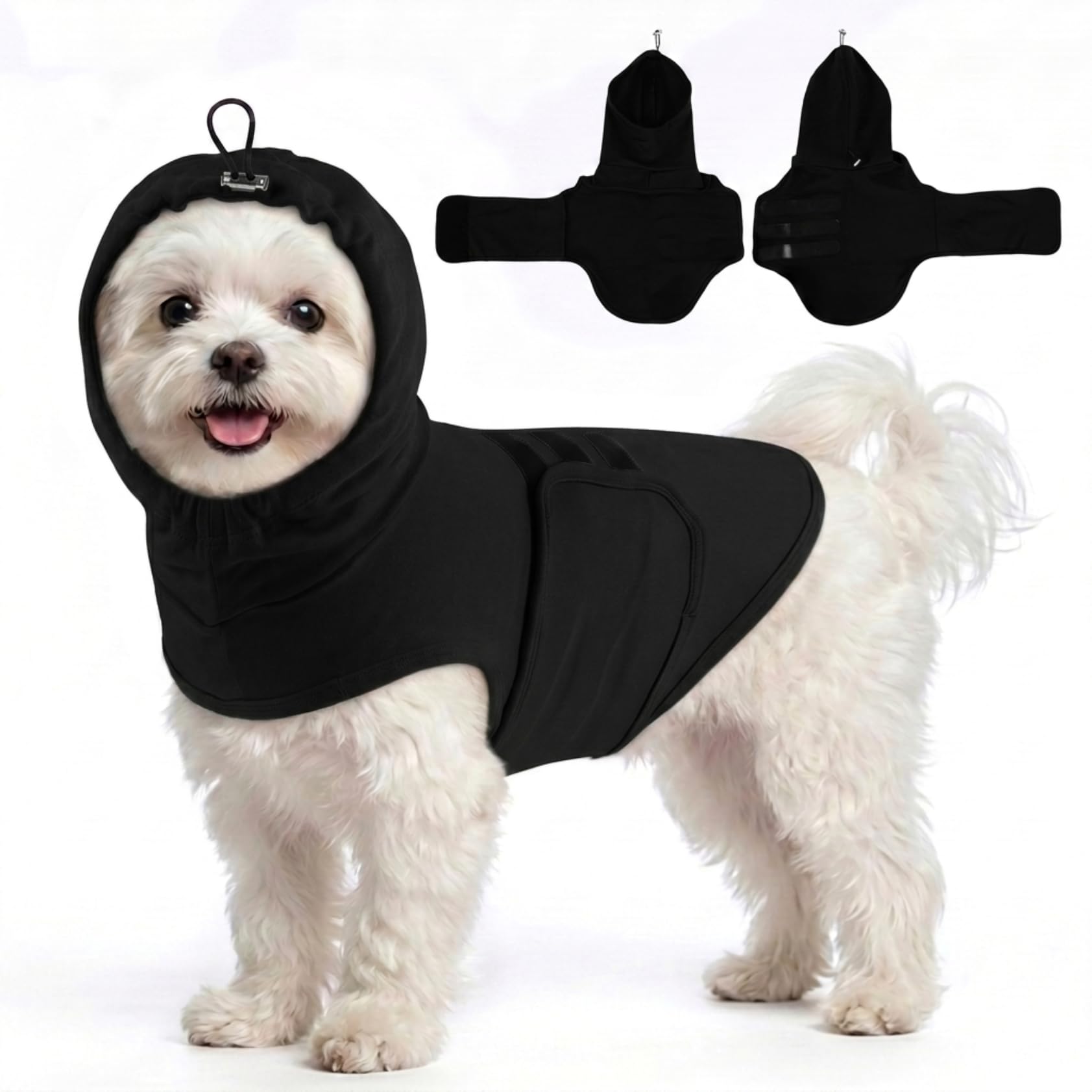MIGOHI Small Dog Anxiety Vest | Dog Calming Vest for Small Dogs,Comfort Anxiety Shirt for Dogs,Pet Anxiety Jacket with Ear Cover for Fireworks,Thunderstorm,Separation,Loud Noise,Black,S