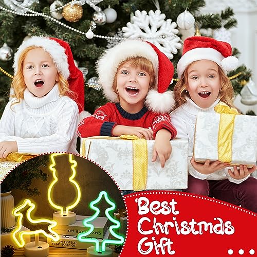 Image of Vihose 3 Pcs Christmas Neon Sign Decorations LED Snowman Reindeer Xmas Tree