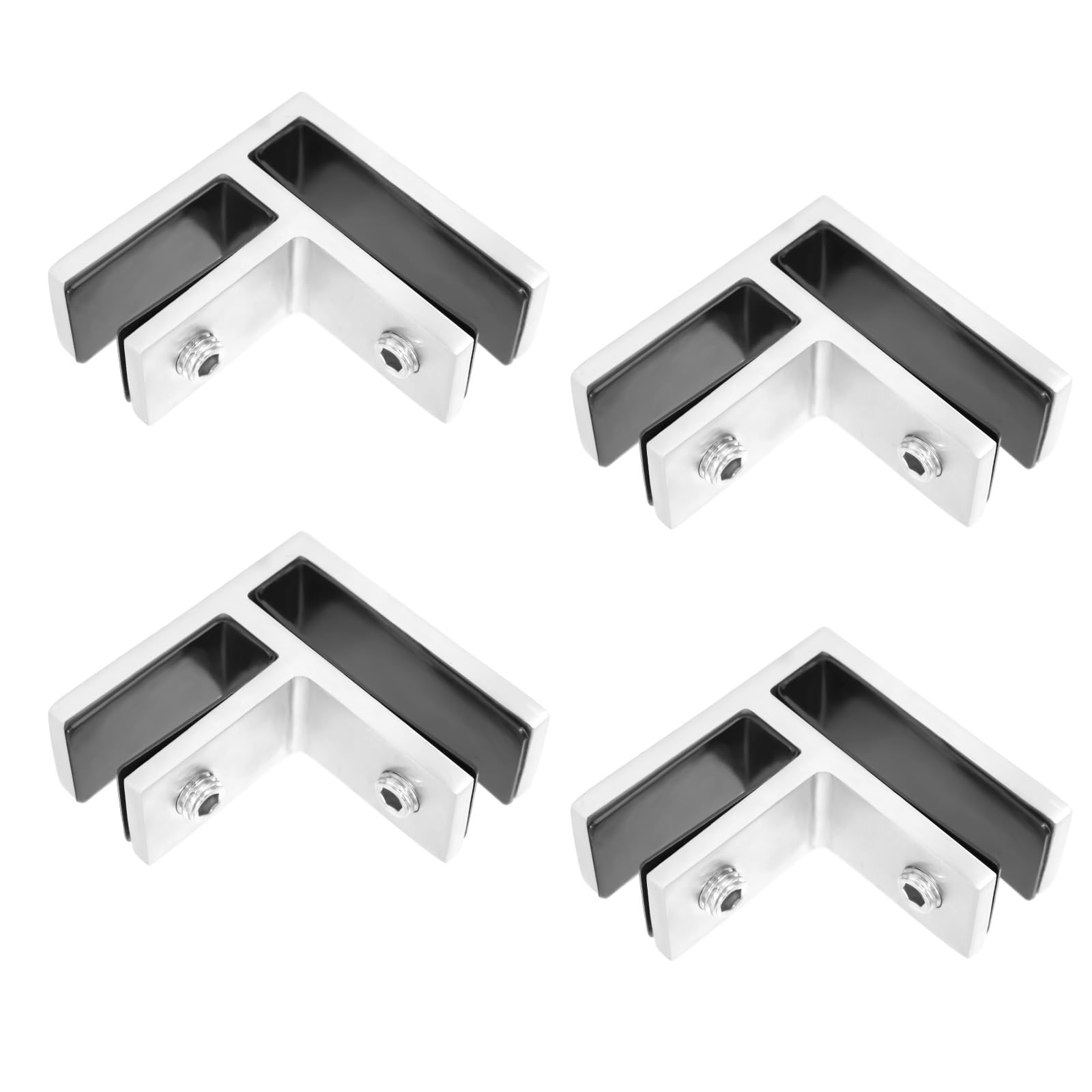 Paquete de 4 clips de acero inoxidable para estantes de cristal, 10 mm, 13,5 mm, soportes ajustables de 90 grados, para barandillas, balcones, escaleras, diseño moderno