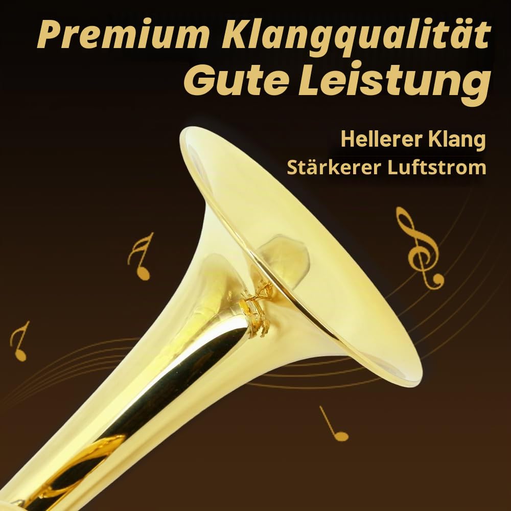 Standard Bb Trompete Set für Anfänger, Studenten Trompete, Messing Trompeteninstrument, B Flach, mit 7C Mundstück, Reinigungstuch, Handschuhen und Hartschalenkoffer (Golden)