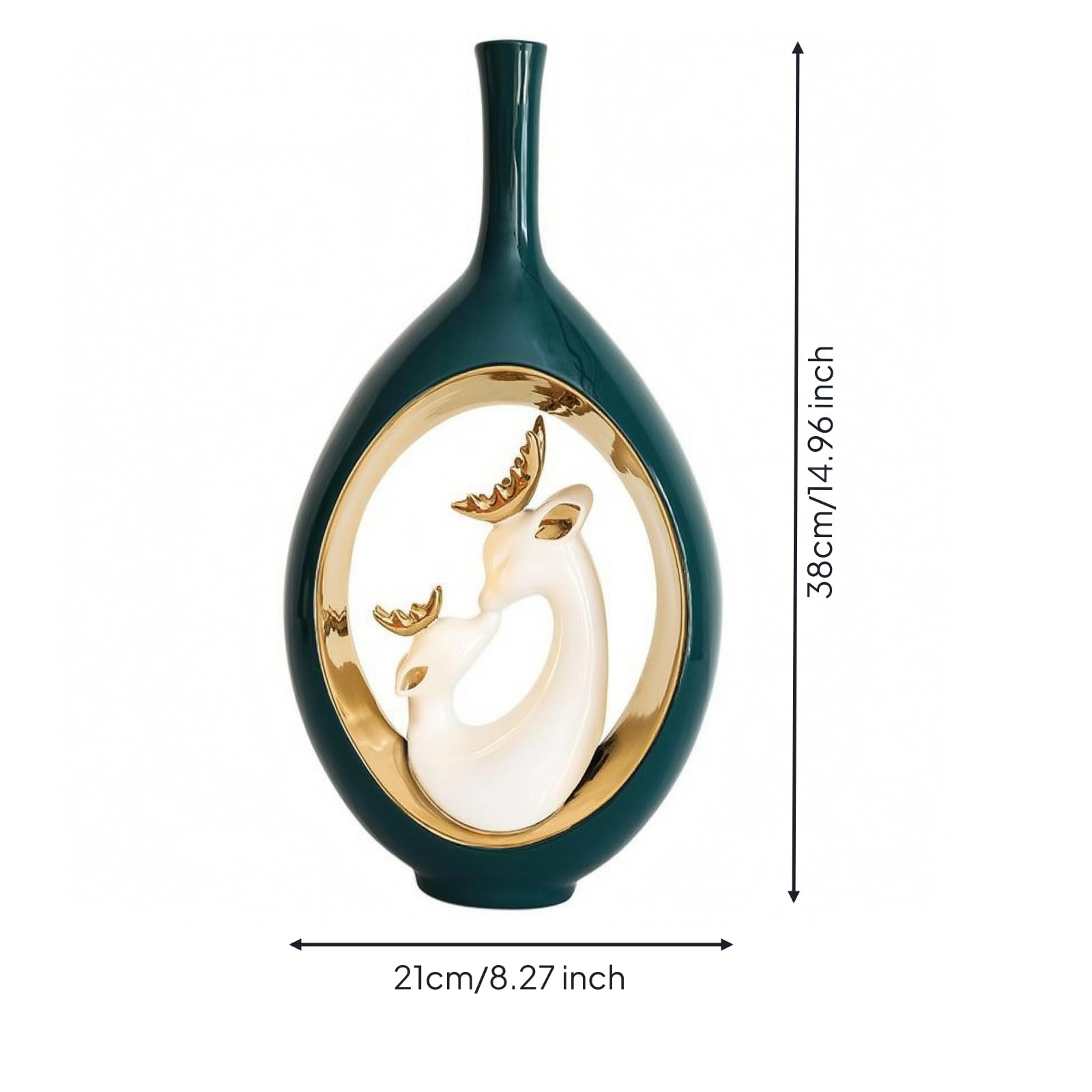 Qianly Jarrón de Cerámica Jarrón Florero Botella Decoración Interior con Ciervo y Ramas Esculpidas Abertura Que Mantiene Flores y Dorado Brillante Adecuado, Verde, Dorado, Jarrón De Ciervo 11029